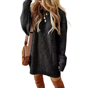 Maglione Oversize da Donna Autunno Inverno con Collo a Giro e Motivo a Treccia Diamantata, Maniche Lunghe, Morbido, Caldo e Confortevole - Product Image 2