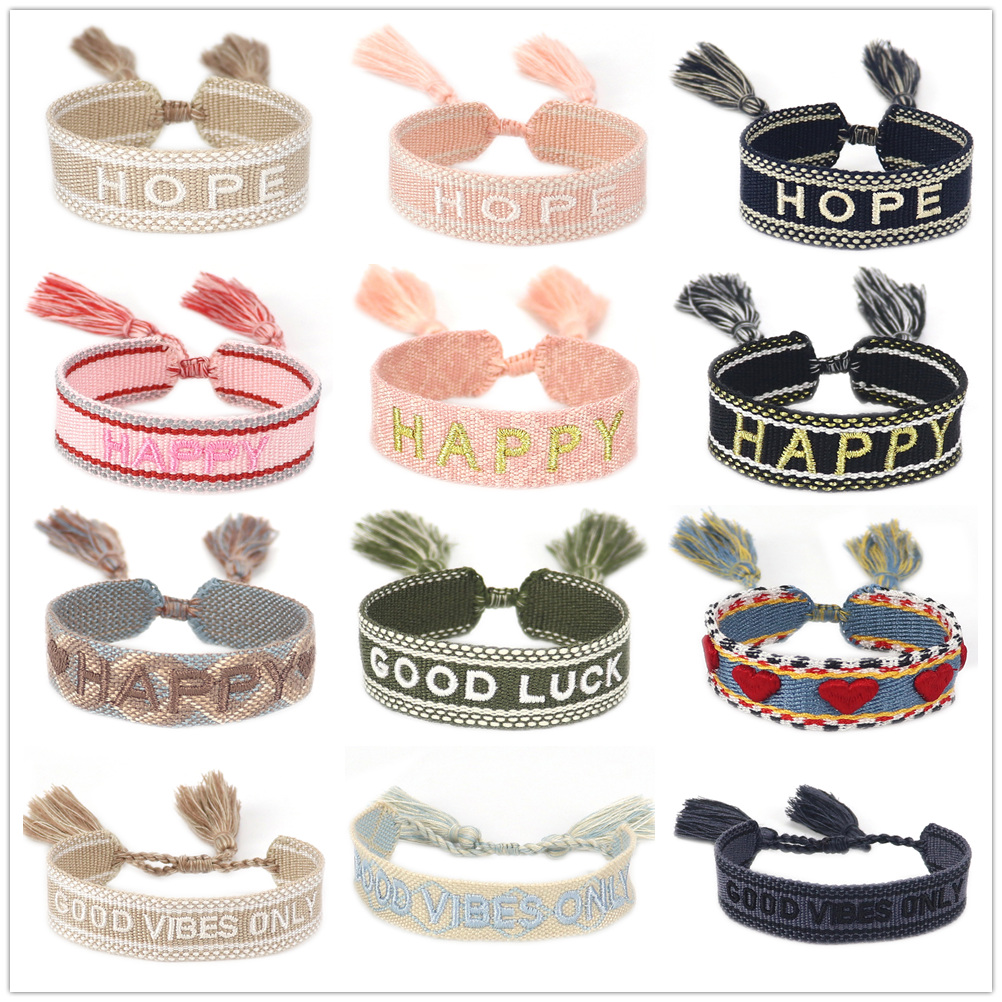 50 шт. видеть сладкие сны Любовь Надежда мира невесты селяви ручной вышивки браслет Дружба Браслеты Свадебные плетеный Канат