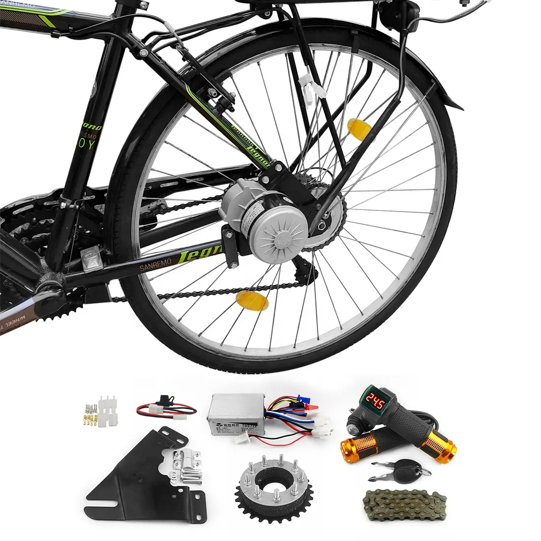 Kit de conversão para bicicleta elétrica, motor de cubo de roda, 250w, 350w, 450w, kit de conversão para venda, engrenagem de potência