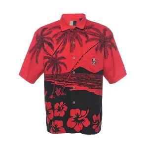 Özel yüksek kalite marka düğme Up palmiye ağacı özel baskı hawaii gömlek