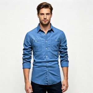 <span class=keywords><strong>Chemise</strong></span> <span class=keywords><strong>en</strong></span> <span class=keywords><strong>jean</strong></span> classique pour <span class=keywords><strong>homme</strong></span>, respirante, décontractée, à manches longues, boutonnée, avec poches poitrine, service OEM - Product Image 6