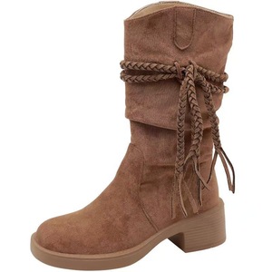 Nouvelles bottes françaises rétro plissées pour femmes 2026, bottes de chevalier post-apocalyptiques à franges, bottes hautes sous le genou - Product Image 5