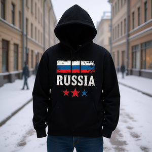 Sweat à capuche décontracté pour femme imprimé drapeau russe vieilli, 100 % polyester tricoté, idéal pour l'automne - Product Image 2