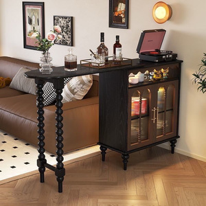 French Style Extendable Solid Wood Bar Counter With Storage Cabinet For Living Room Or Dining Area - Product Image 3