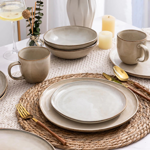 Juegos de <span class=keywords><strong>vajilla</strong></span> de estilo europeo moderno EKA, cuenco con cuchara, plato, taza de porcelana, <span class=keywords><strong>vajilla</strong></span> de gres irregular para uso doméstico - Product Image 2