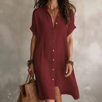 Robe chemise midi élégante pour femme, couleur unie, manches courtes, col boutonné, coupe ample, idéale pour les voyages, la plage, les banquets et les rendez-vous
