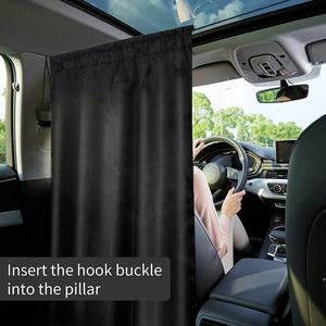 Car Partition Curtain Black Polyester Front Rear Seat Privacy Sunshade Heat Insulation Windshield Buckle Installation - Product Image 1