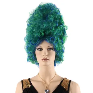 Peluca de fiesta para Cosplay, cabello verde rizado de alta calidad, para fiesta