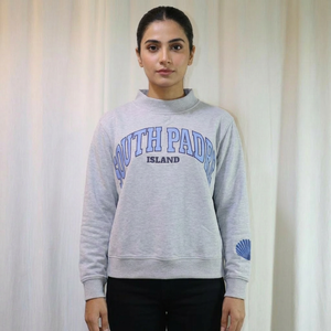 Sudadera con cuello redondo South Padre Island, gris, azul, con estampado de letras, unisex, corte regular, informal, para otoño, CLUSH SPORTS - Product Image 1