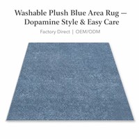 Tapis uni style artistique pour salon, chambre à coucher, chevet, bleu, en peluche, sans lavage, essuyable, facile d'entretien