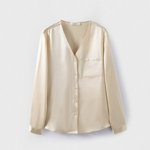 Camicie da donna di alta qualità in <span class=keywords><strong>seta</strong></span> con bottoni a manica lunga da ufficio con scollo a V Casual Business top in raso di <span class=keywords><strong>seta</strong></span> - Product Image 3