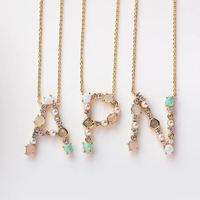 Collection initiale personnalisée bijoux en zircone cubique 925 argent sterling opale monogramme lettres pendentif collier pour femmes