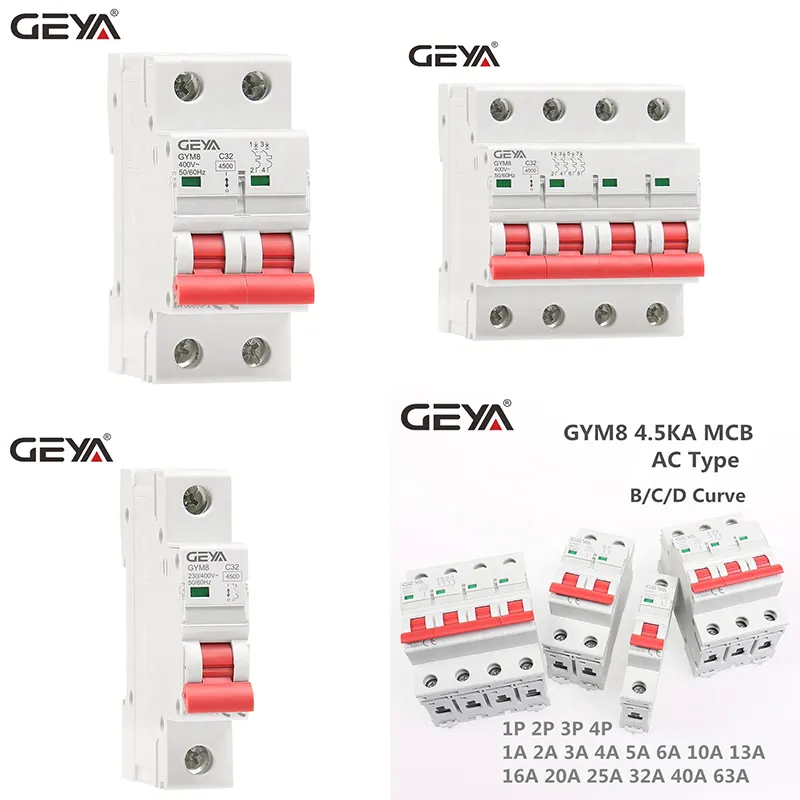 GEYA GYM8 250V 500V 800V 1000V 1200V preço C20 mcb mini disjuntor/mcb pólo 2 4 pólo 63A