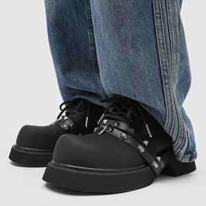 Chaussures à bout épais style punk pour hommes et femmes, chaussures Derby rehaussantes mates, chaussures de couple à plateforme cloutées subculturelles - Product Image 3