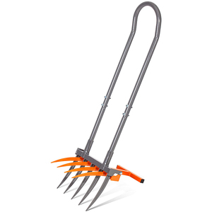 JH-Mech Broad Fork Hand Tiller for Compost Mixing Easy to Use Tough 9 Tines High Quality Steel Broad Fork - Product Image 1