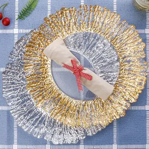 Großhandel Glas Ladegerät Platte Silber Gold Rand Baum Muster Obst tablett Abendessen für Hochzeit Restaurant Party