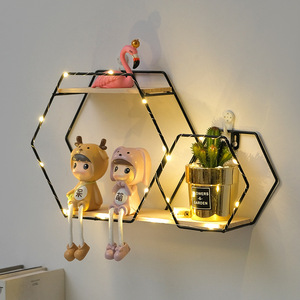 Wrought Iron Decorative Shelf Polygon Wall Mounted No <b>Drilling</b> Required Nordic Style Storage Rack Home Craft Decoration - Product Image 3
