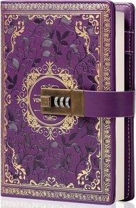 Retro cổ điển da mật khẩu Tạp Chí máy tính xách tay kết hợp khóa hoa dập nổi thiết kế bí mật Nhật Ký lót giấy viết Quà Tặng - Product Image 6