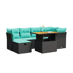 Poly Rattan Patio <b>Sofa</b> <b>Set</b> With Cushions Garden Outdoor Furniture Contemporary Design Brown 7 Piece - Product Image 1