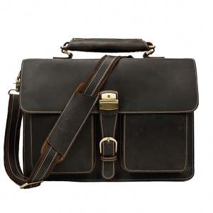 Sacoche pour ordinateur portable en cuir véritable marron et toile, souple, portable, sac à bandoulière de bureau, sac messager, sac à main pour homme, sac bandoulière latéral - Product Image 1