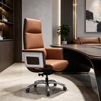 Chaise de bureau exécutive en cuir ergonomique réglable en hauteur avec fonction pivotante pour bureau à domicile - Design moderne et luxueux