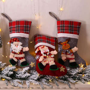 Offre Spéciale Plaid Noël Poupée <span class=keywords><strong>Chaussettes</strong></span> Blanc Bord Bonbons Père Noël Cadeau Sac pour Famille Vacances Décorations De Fête De Noël - Product Image 3