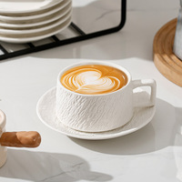 Ensemble tasse et soucoupe en céramique à texture rocheuse, noir mat, pour latte, cappuccino, expresso, style vintage, pour café et maison