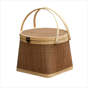 Bamboo Woven Basket Round Top Square Base <b>Small</b> Size Handheld Gift <b>Box</b> For Fruits Eggs Crabs Mooncakes Rice Dumplings - Product Image 4