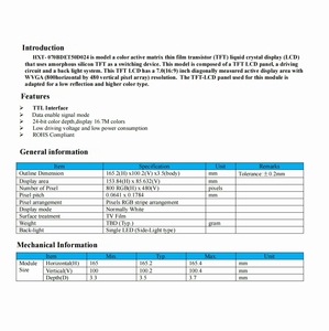 7 inch TTL LCD hiển thị Module 800x480 WVGA 24-bit Màu màn hình công nghiệp với đèn nền LED - Product Image 4