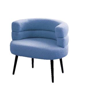 Fauteuil pouf en laine d'agneau blanc cassé capitonné avec dossier, chaise de chambre et tabouret de maquillage - Product Image 5