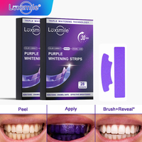 Luxsmile OEM ODM Conforme aux normes européennes Kit de blanchiment dentaire personnalisé sans peroxyde Pap 7 traitements Marque privée Bandes blanchissantes violettes V34