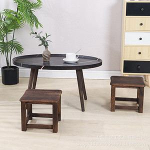 Juego de taburetes retro de madera maciza, muebles cuadrados duraderos para sala de estar de 28cm para adultos y niños, estilo nórdico - Product Image 1