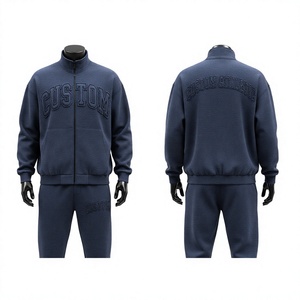 Chándal Deportivo Personalizado para Hombre, Color Azul Marino, Cierre Completo, Diseño con Letras en Relieve, Ropa Casual, Temporada de Otoño, Corte Regular - Product Image 1