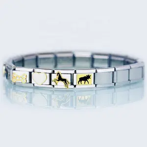 Stainless Steel 9MM classic custom composable links enamel heart horse animal lover love dog bone cat paw Italian Charm Bracelet