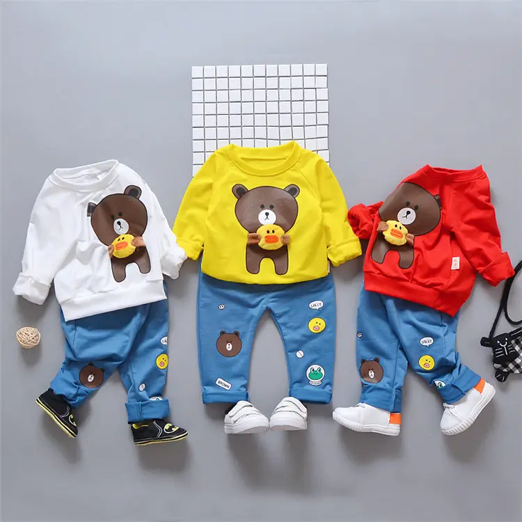 Fabbrica del Ragazzo Che Coprono Gli Insiemi Del Fumetto Orso Stampe Top e Pantaloni Jeans Per Bambini A Due Pezzi Vestito di Autunno della Molla A Buon Mercato abbigliamento per bambini