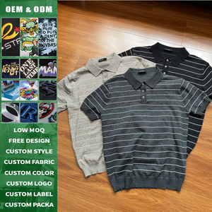 เสื้อโปโลถักลายทางสไตล์หรูหราเรียบง่าย แขนสั้น ใส่สบาย เหมาะสำหรับทำงานหรือเดินทาง  แบบยูนิเซ็กซ์ ผลิตจำนวนจำกัด สำหรับฤดูร้อน - Product Image 1