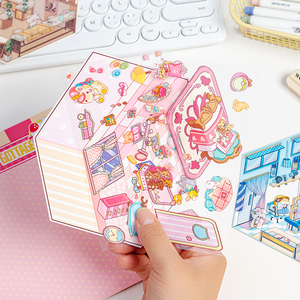 Lot de 3 autocollants décoratifs 3D personnalisables, motif chalet de conte de fées, pour carnet, scène miniature tridimensionnelle - Product Image 4