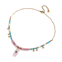 Collier pendentif bohème coloré fait main en pierres naturelles (agate noire, turquoise bleue, apatite, améthyste) pour femme