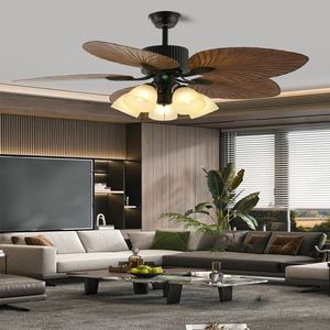 Ventilador de Techo con Luces de Conversión de Frecuencia Nórdica, Ventilador de Techo con Cinco Aspas en Forma de Hoja de Palma, Lámpara de Techo Estilo Ventilador, Ventilador Doméstico para Sala de Estar y Comedor - Product Image 1