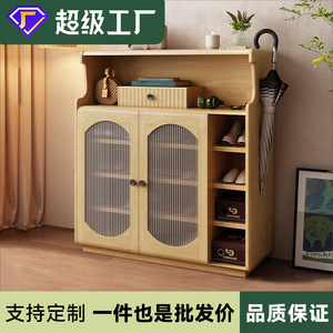 Home Shoe Cabinet Solid Wood <b>Frame</b> <b>Large</b> Capacity Entryway Storage Modern Minimalist Hallway Rack Space Saving - Product Image 5