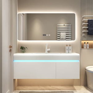 High Quality Modern Lacquer MDF Plywood Bathroom Cabinet <b>Vanity</b> with Copper Drainer for Home Furniture Apartment Use - Product Image 1
