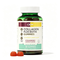 Gummies de collagène à marque privée OEM, 60 unités, 200 mg avec biotine, saveur fraise-citron, complément alimentaire