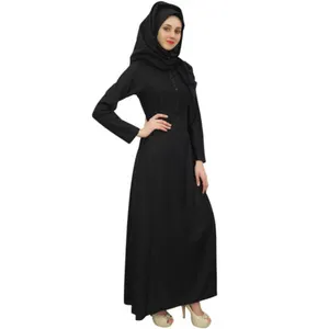 New Fashionable Long Sleeve Black Muslim Clothing Maxi Dress Hijab Women Plus Size Fabric Material Modern Design