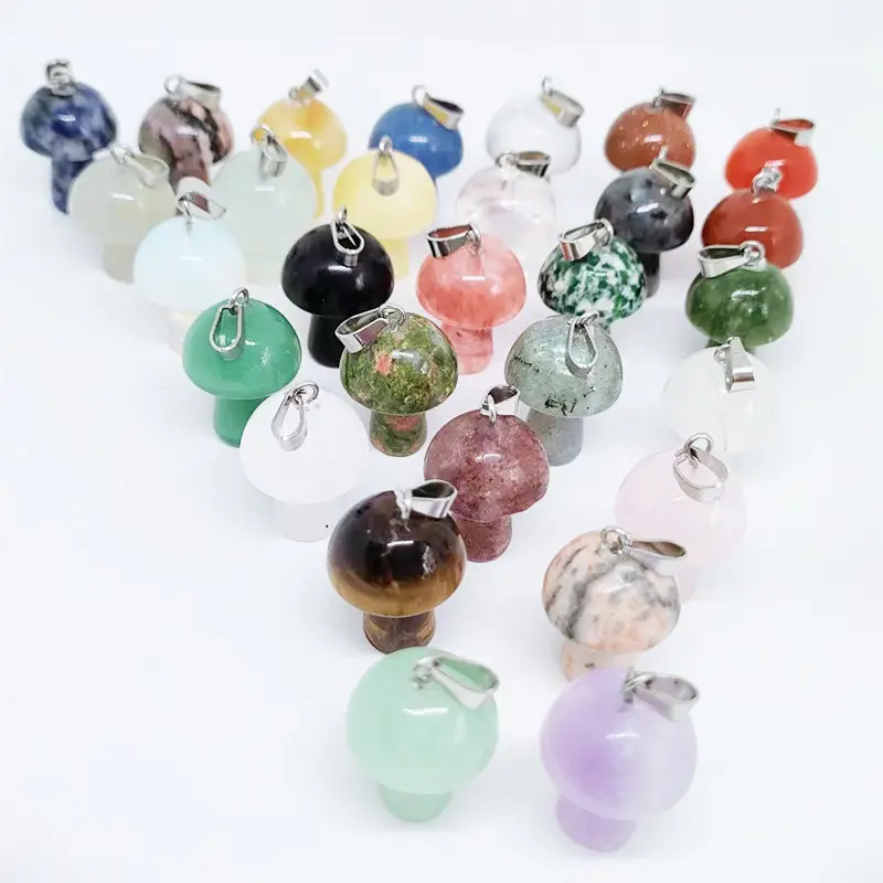 wholesale natural stone crystal mushroom pendant necklace for women men diy necklace gemstone quartz pendant