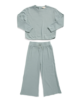 Ensemble 2 pièces en tricot gaufré pour bébé fille, haut à manches longues et pantalon à jambes larges, vêtements décontractés pour enfants, printemps-automne