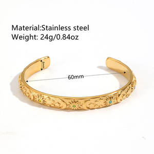 Luxury 316L Stainless Steel 14k 18k Pvd Gold Plated Fashion <b>Bracelet</b> & <b>Bangles</b> Zircon Celestial Open <b>Bangle</b> <b>Bracelet</b> for Women - Product Image 5