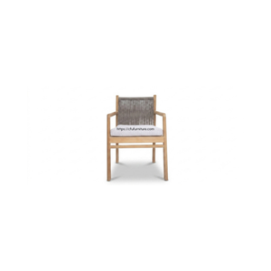 Chaise de salle à manger en teck massif Devora avec accoudoirs en corde tressée de manière complexe pour l'intérieur et l'extérieur - Product Image 3