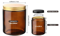 Pot en verre ambré rond hermétique pour crème visage et beurre corporel, avec couvercle métallique, 2 oz, 60 ml, 175 ml, 200 ml