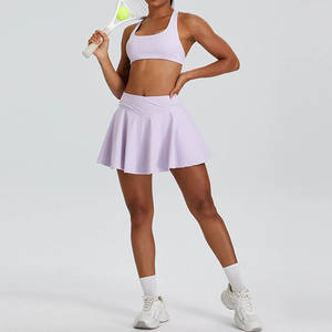 ชุดออกกำลังกายโยคะสำหรับผู้หญิง XW-TM0192Y พร้อมโลโก้สั่งทำ ชุดกีฬา 2 ชิ้น เสื้อชั้นในกีฬาแบบไขว้ระบายอากาศได้ดี กระโปรงสำหรับเล่นแบดมินตันและเทนนิส - Product Image 4