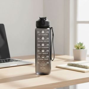 Bouteille d'eau en plastique fantaisie personnalisée avec logo 2026, 1L (32oz), avec paille en silicone et poignée, pour promotion - Product Image 3